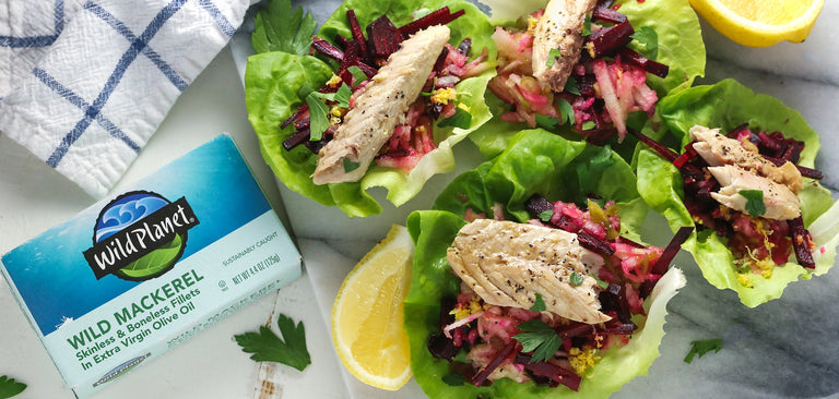 Mackerel Lettuce Wraps with Beet & Apple Slaw