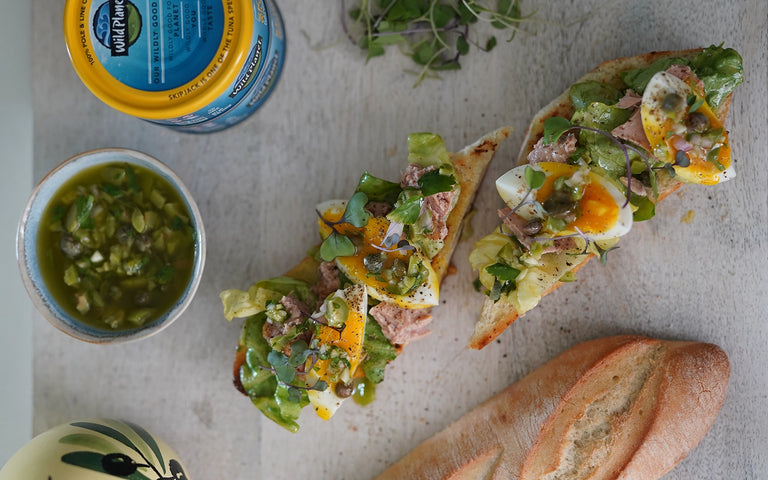 Photo of Tuna Salad Tartine with Green Olive Salsa Verde