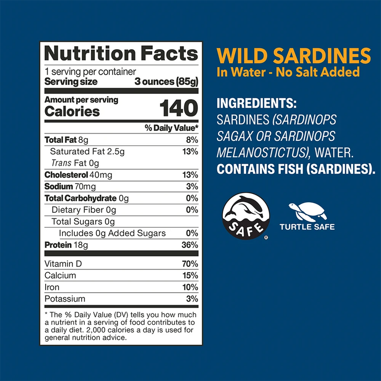 Wild Sardines In Water No Salt Added nutrition facts and ingredients