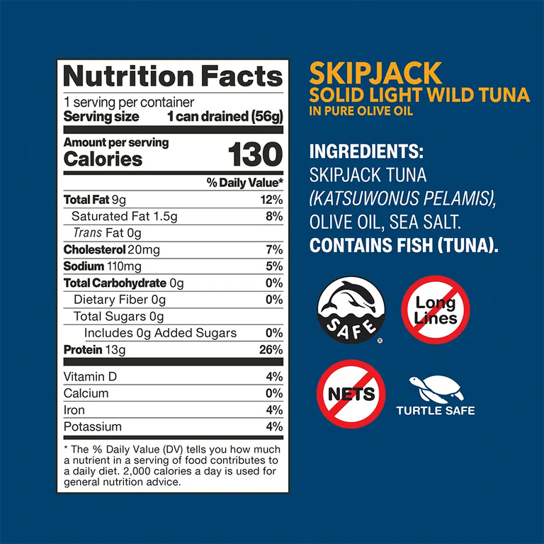 Skipjack Wild Tuna in Olive Oil nutrition facts and ingredients