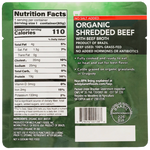 Wild Planet Organic Shredded Beef No Salt Added - back of pouch nutrition and UPC