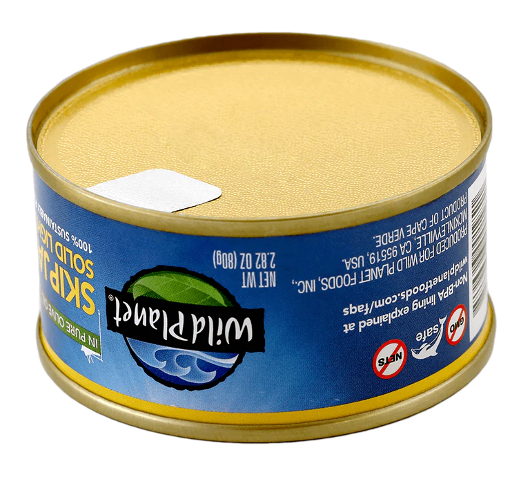 Skipjack Solid Light Wild Tuna in Pure Olive Oil, in Can. Bottom View - Easy Open Can