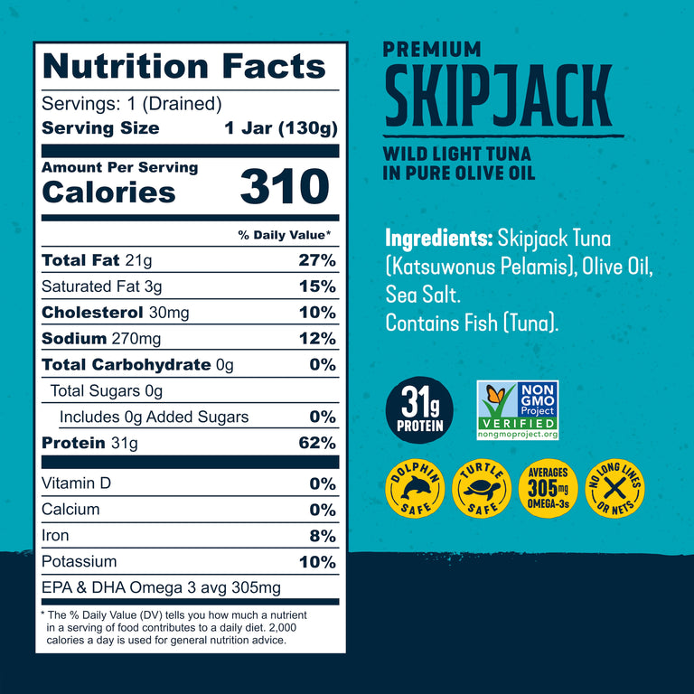 Skipjack Wild Tuna in Pure Olive Oil