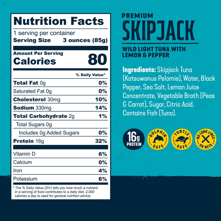 Premium Skipjack Wild Light Tuna with Lemon & Pepper
