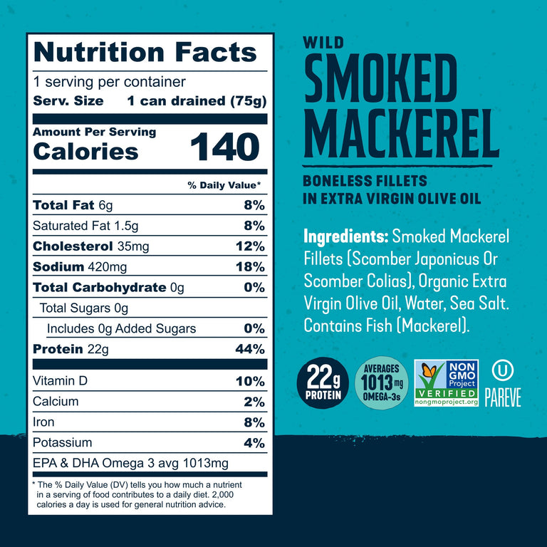 Wild Smoked Mackerel Fillets in Extra Virgin Olive Oil