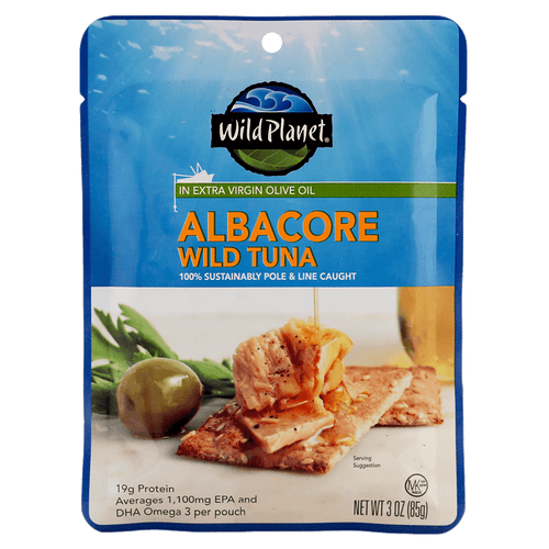 Albacore Wild Tuna in Extra Virgin Olive Oil in a pouch, Front View