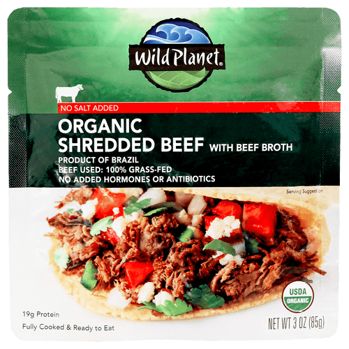 Wild Planet Organic Shredded Beef No Salt Added - front of pouch