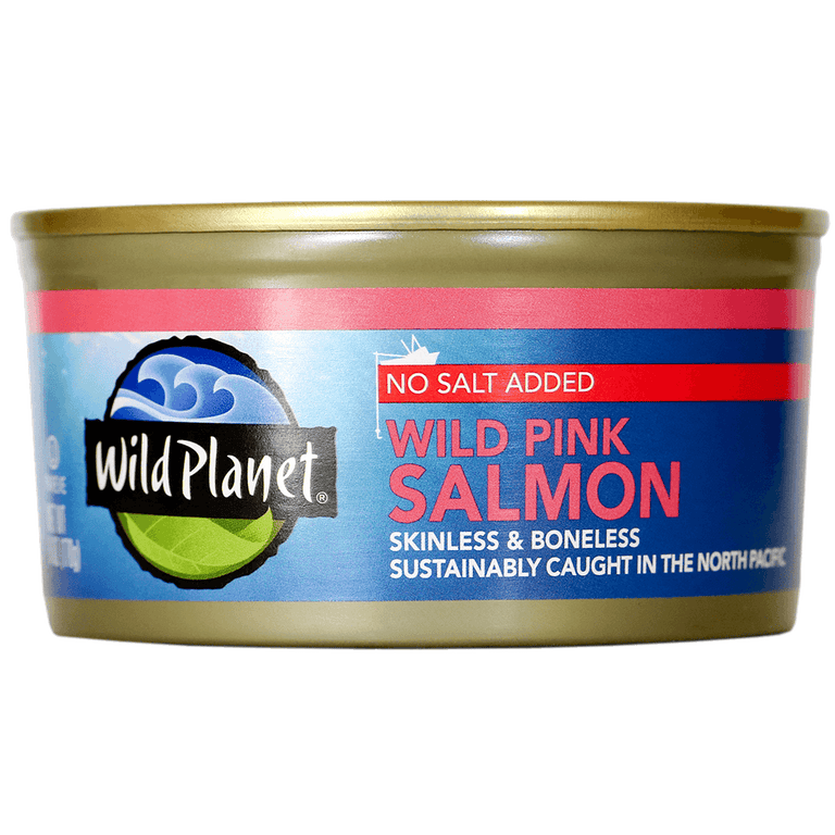 Wild Planet Wild Pink Salmon No Salt Added skinless and boneless 6oz can - front view