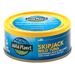 SkipJack Wild Tuna in Can, Sustainably Pole and Line Caught, 100% Pure Tuna and Sea Salt, Top and Front View
