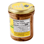 Skipjack Wild Tuna in Pure Olive Oil in a Airtight Lid Jar, Back View showing Nutrition Facts and Ingredients