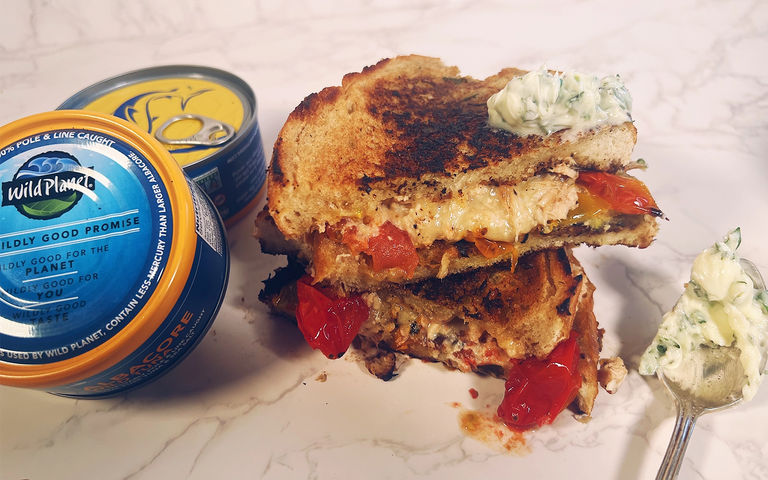 Photo of Herbed Butter, Blistered Tomato, Tuna & White Cheddar Toasty