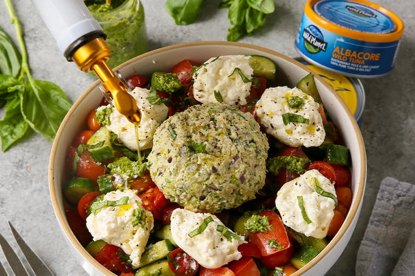 Pesto Tuna, Tomato and Burrata Salad