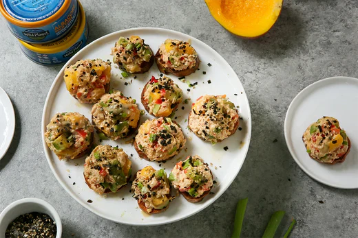 Spicy Tuna Sweet Potato Bites with Mango and Avocado