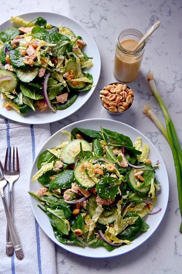 Supergreen Tuna Salad with Sesame Peanut Dressing