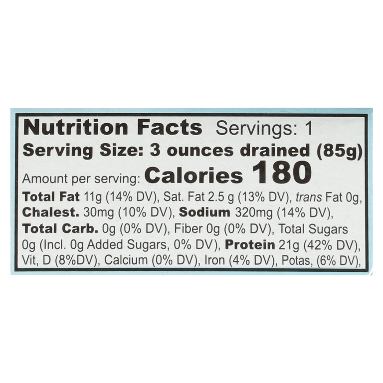 Mackerel Nutrition Fact Panel