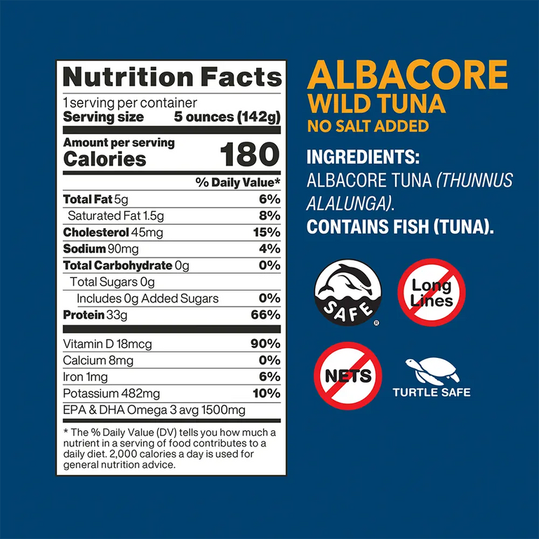  Wild Albacore Tuna Fish by American Tuna - No Salt Added, Wild  Caught, MSC Certified, and One-by-One Pole Caught, (6) 6 Ounce Cans