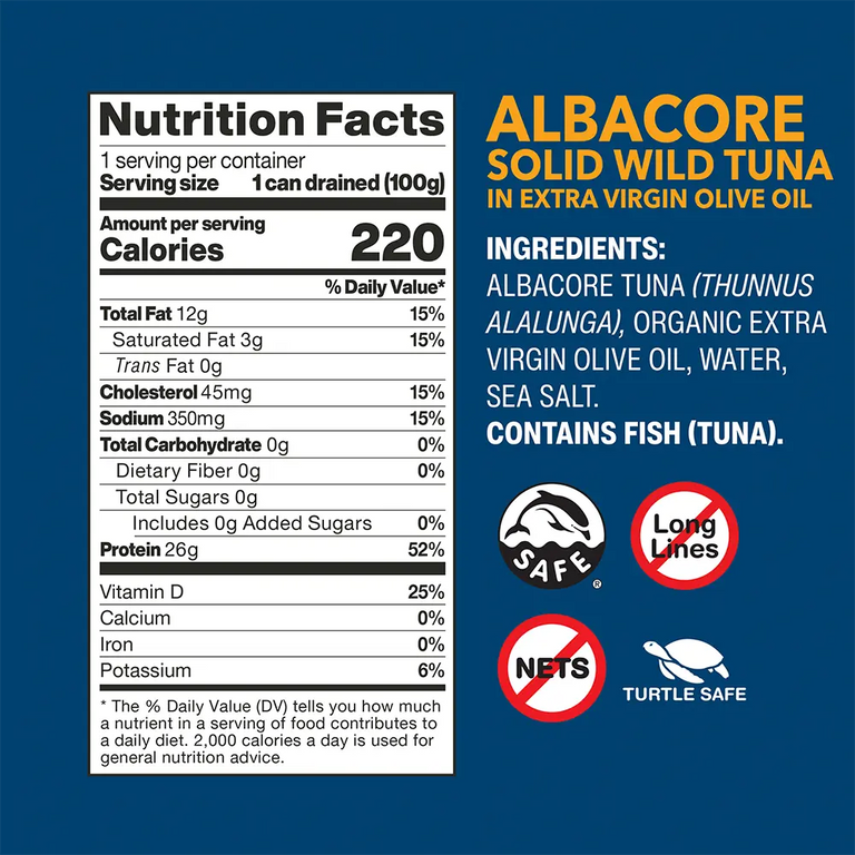 Albacore Wild Tuna in EVOO nutrition facts and ingredients