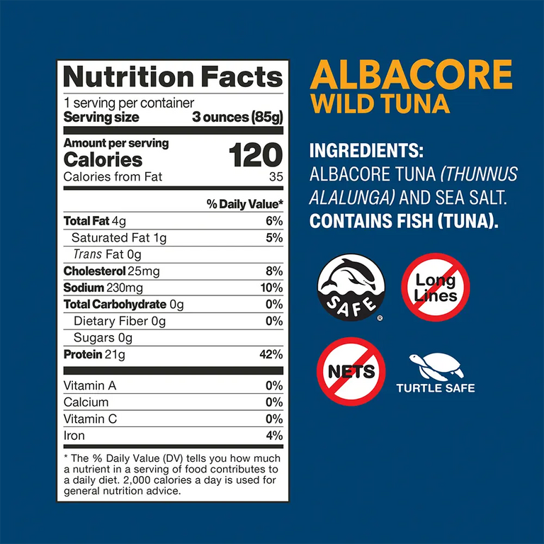 Albacore Wild Tuna pouch nutrition facts and ingredients