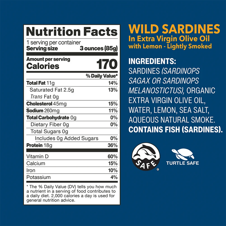 Wild Sardines In Extra Virgin Olive Oil with Lemon nutrition facts and ingredients