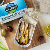 Open can of Wild White Anchovies In Extra Virgin Olive Oil