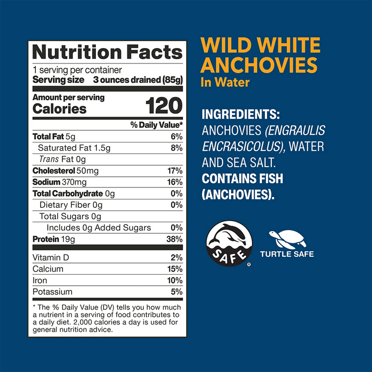 Wild White Anchovies In Water nutrition facts and ingredients