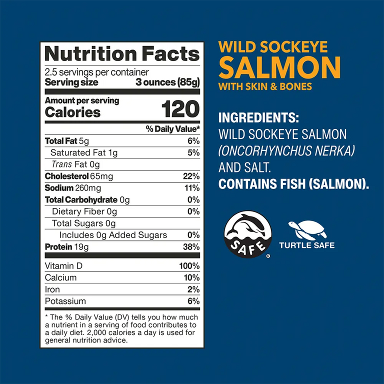 Wild Sockeye Salmon with Skin & Bones nutrition facts and ingredients