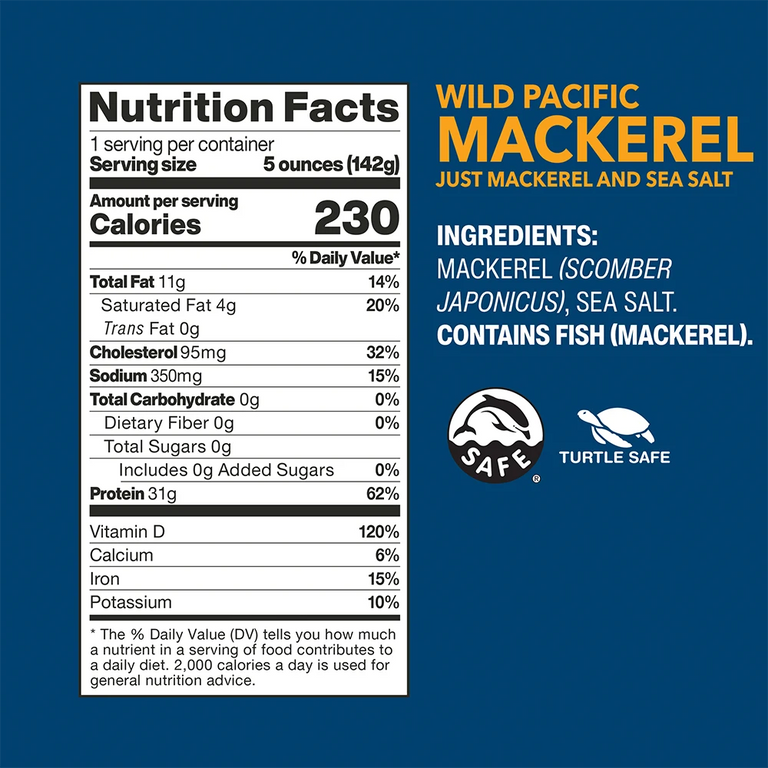 Wild Pacific Mackerel nutrition facts and ingredients