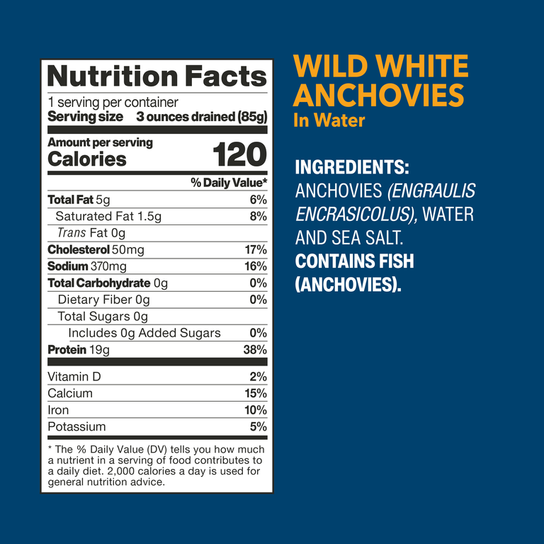 Wild White Anchovies In Water nutrition facts and ingredients