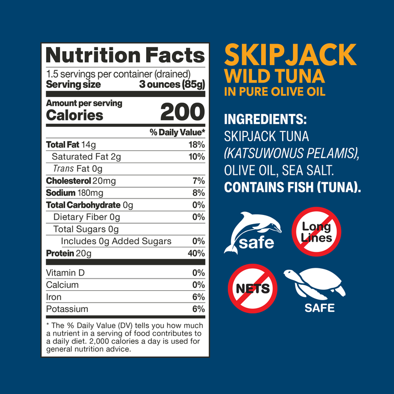 Skipjack Wild Tuna in Olive Oil nutrition facts and ingredients