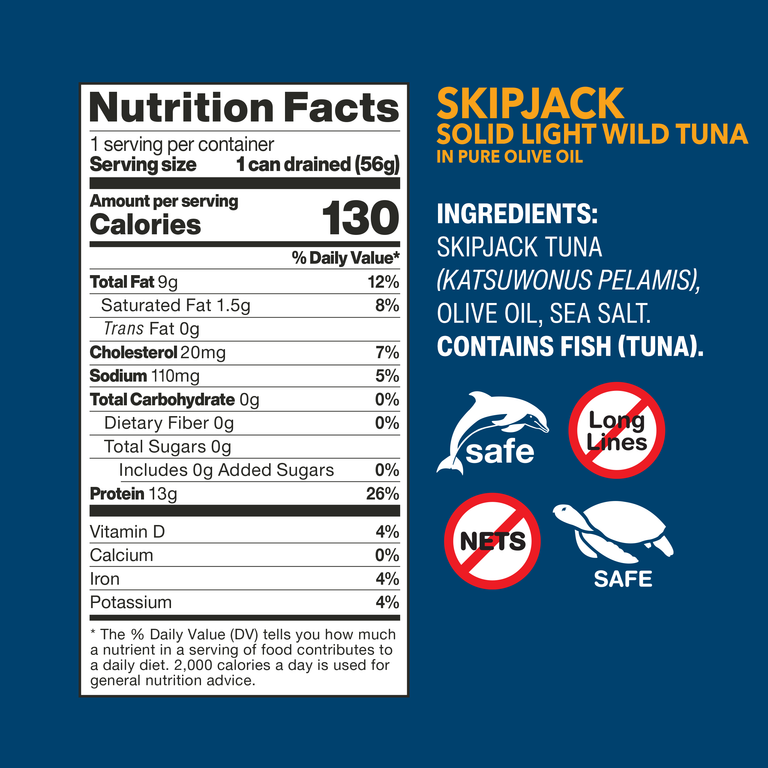 Skipjack Wild Tuna in Olive Oil nutrition facts and ingredients