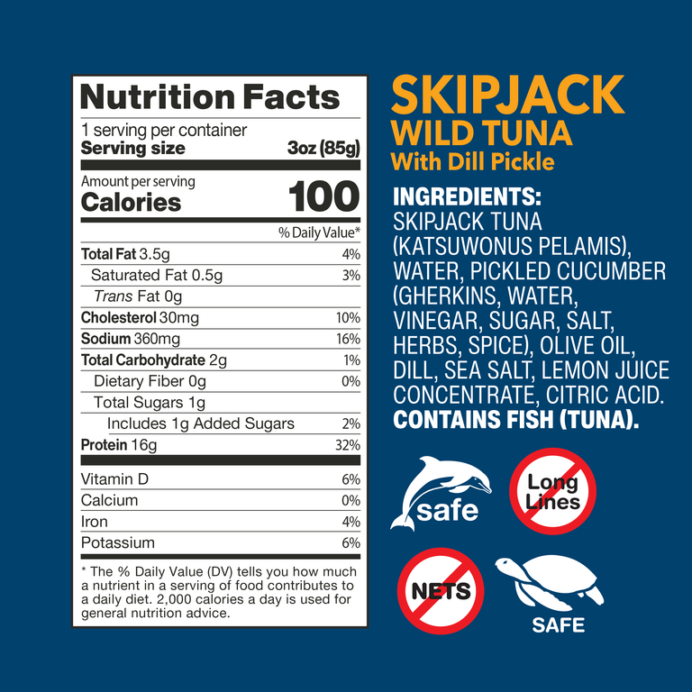 Skipjack Wild Tuna with Dill Pickle nutrition facts and ingredients