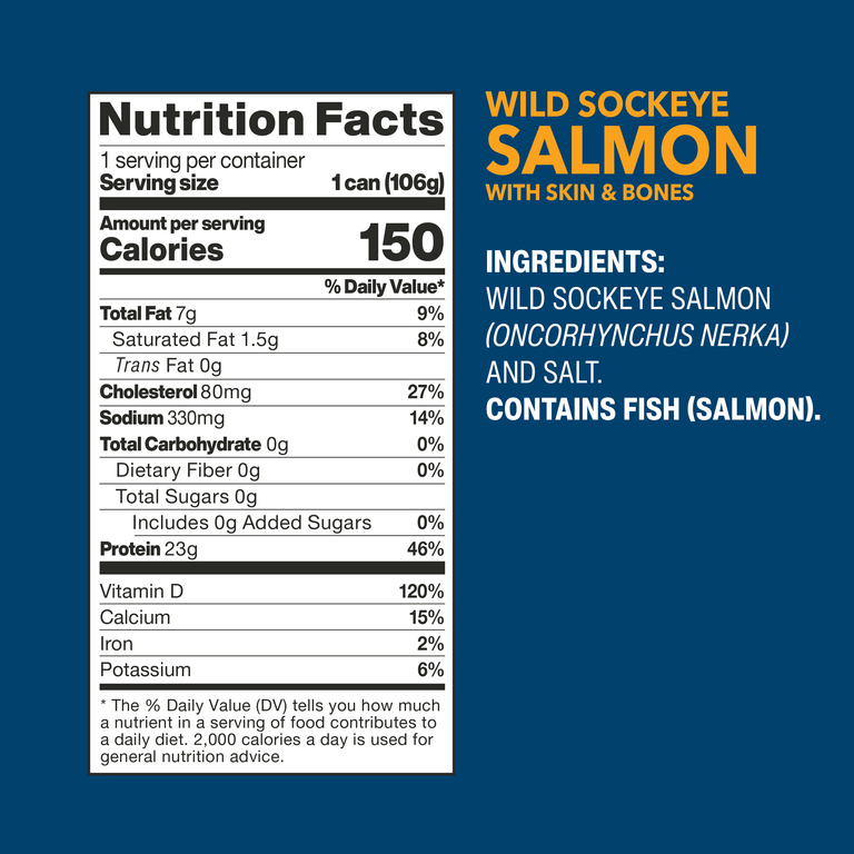 Wild Sockeye Salmon with Skin & Bones nutrition facts and ingredients