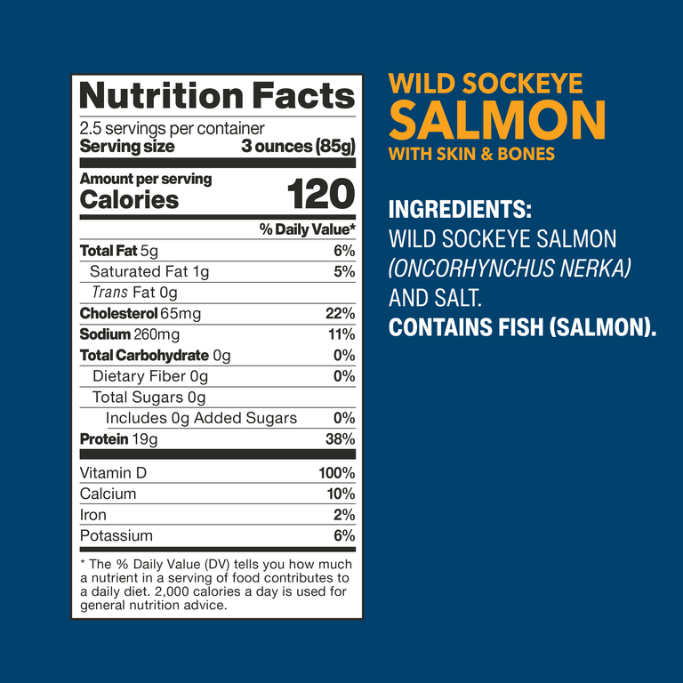 Wild Sockeye Salmon with Skin & Bones nutrition facts and ingredients