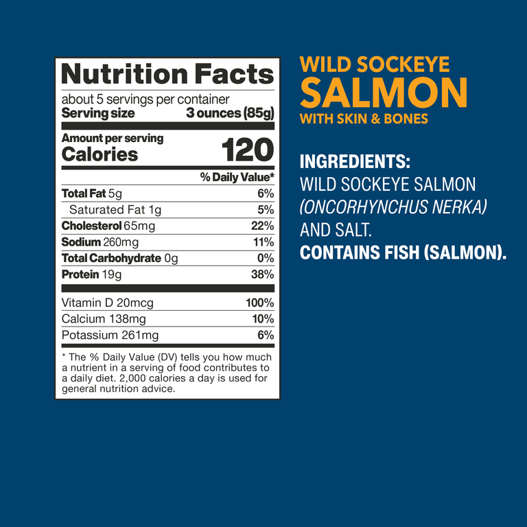 Wild Sockeye Salmon with Skin & Bones nutrition facts and ingredients