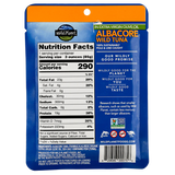 Albacore Wild Tuna in Extra Virgin Olive Oil in a pouch, back of package showing Nutrition Facts