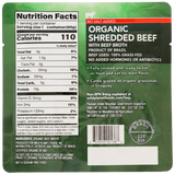 Wild Planet Organic Shredded Beef No Salt Added - back of pouch nutrition and UPC