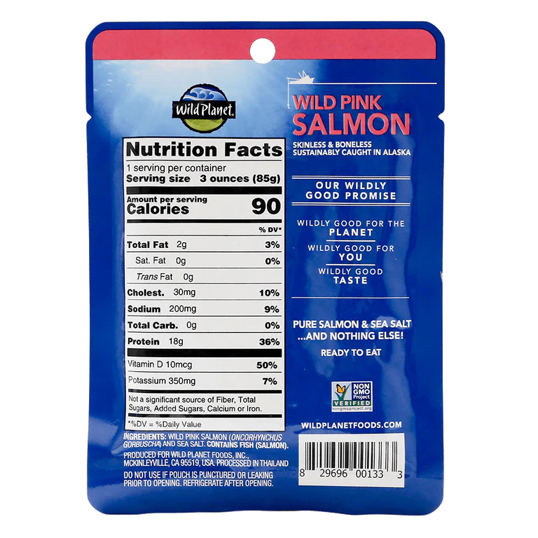 Wild Pacific Pink Salmon Pouch, Single Serve