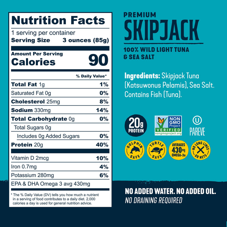 Premium Skipjack Wild Light Tuna Single-Serve Pouch