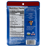 Tuna Chorizo back of pouch displaying nutrition facts panel, ingredients and bar code