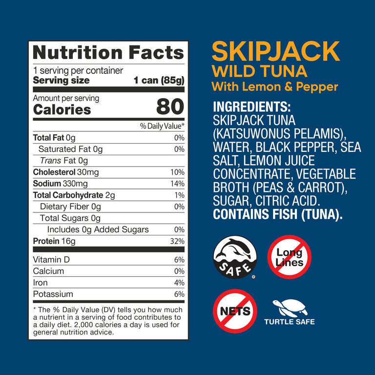 Premium Skipjack Wild Light Tuna with Lemon & Pepper