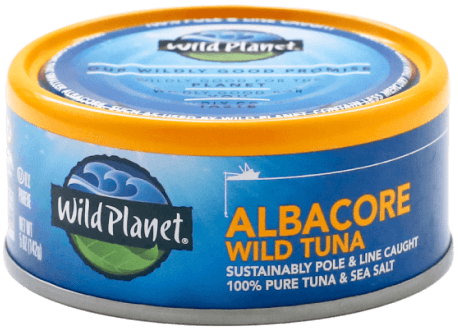 A can of Albacore Wild Tuna - Front and Top View