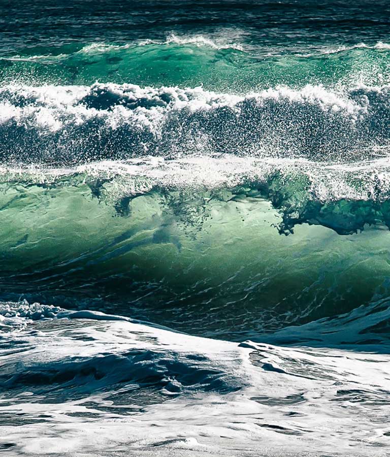 Closeup of ocean waves breaking