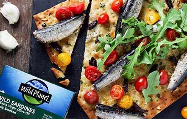 Flat bread pizza made with Wild Planet Sardines