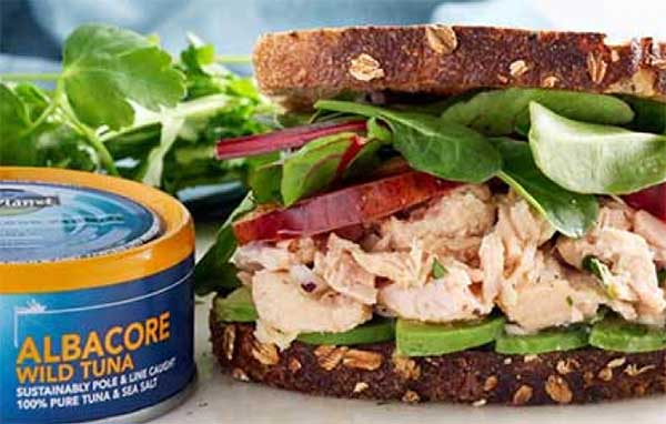 Tuna salad sandwich made with Wild Planet albacore tuna