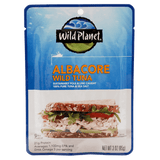 Albacore Wild Tuna Sustainable Pole & Line Caught, 100% Pure Tuna & Sea Salt in a Pouch, Front View with a Tuna Salad Sandwich Photo