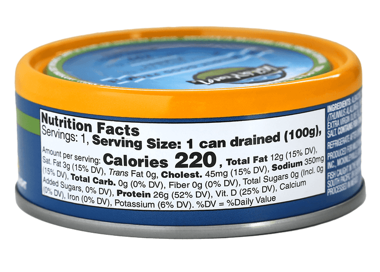 Albacore Solid Wild Tuna In Extra Virgin Olive Oil back of can