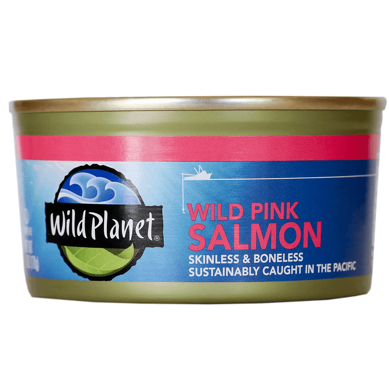 Wild Planet Wild Pink Salmon skinless and boneless 6oz can - front view