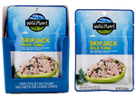 Skipjack Wild Tuna in a Pouch, 100% Sustainably Pole and Line Caught, 100% Pure Tuna and Sea Salt, A Set in a Pouch inside a Carton Box with a text that reads:  100% Pole and Line Caught, No Nets or Long Lines